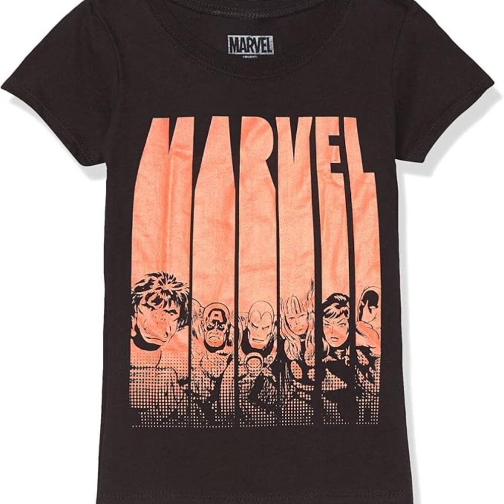 MARVEL Girls Black T-Shirt XS 3/4 Orange NEW Tee